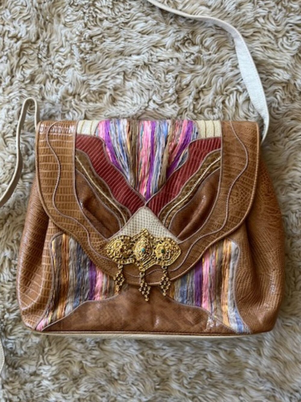 VINTAGE SHARIF Crossbody Bag / Purse / Handbag Embossed  Patchwork Pleather